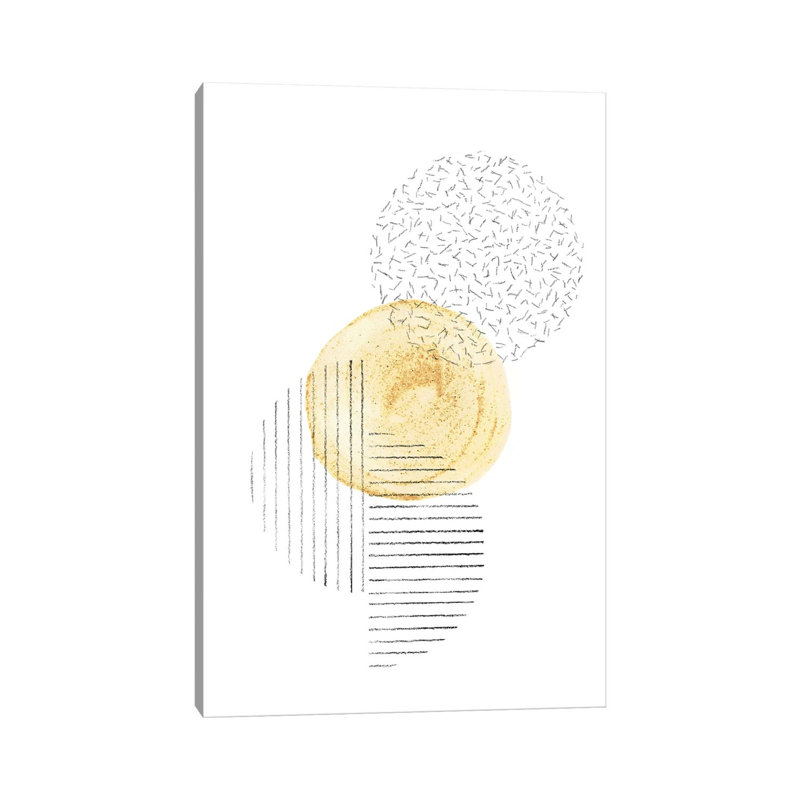 Mustard And Line Art Circles - Painting on Canvas, 66.04cm H x 45.72cm W x 3.81cm D, Wrapped Canvas