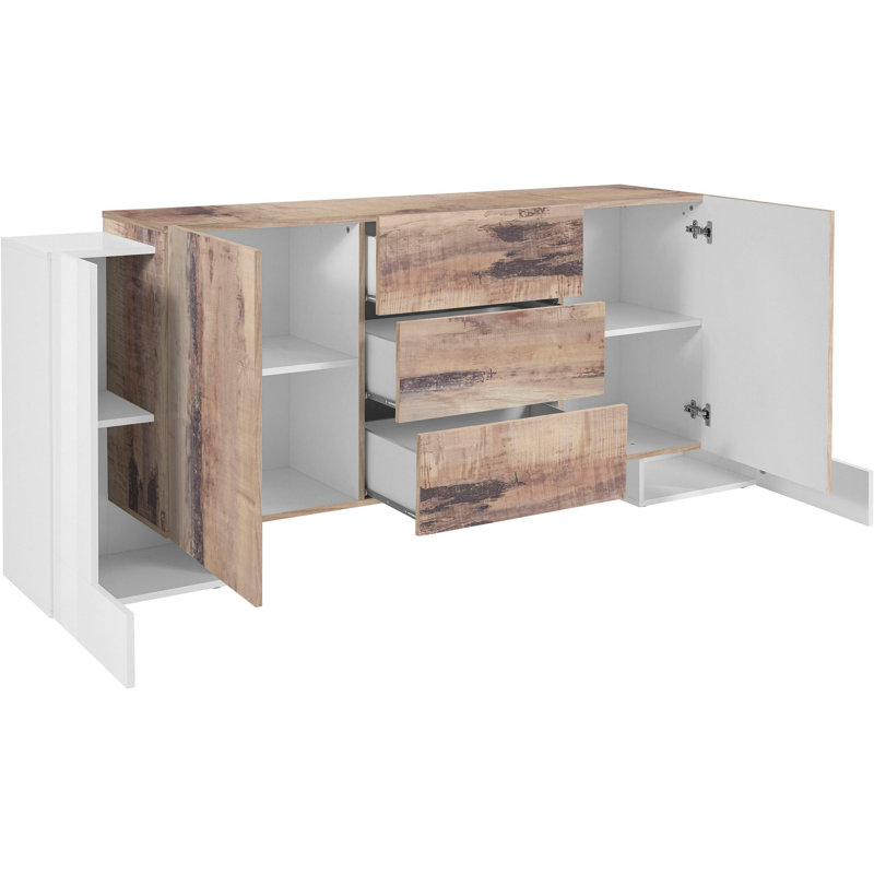 Nicholson 210 Cm Wide 3 Drawer Sideboard, White/Brown