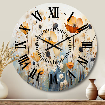 Orange Blue Muted Botanicals I - Abstract Botanicals Black Face Wall Clock