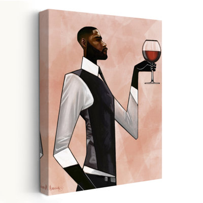 Toast (Man) - Multicultural Figurative Cuisine African-American Wine Alcoholic Beverages Black Gray Brown Art