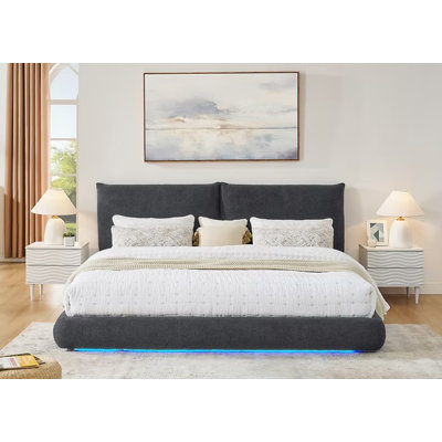 Maryport Modern Teddy Fabric Platform Bed With Led Light