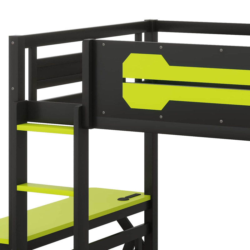 Twin Size Bunk Bed With 2 Built-In Desks, Wood Bunk Frame With USB Desktop Ports & Pegboard Organizer For Teens Adults, Twin