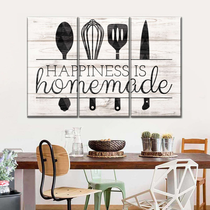 Ensemble de 3 outils de cuisine sur toile Happiness Is Hommade, H 20 po x l 33 po x P 1,25 po
