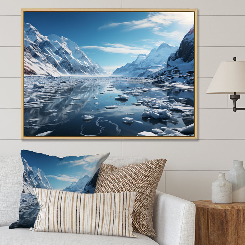 Blue Glacier Frozen Eternity - Landscapes Wall Decor, Cadre naturel flottant, H 16 po x l 32 po x P 1 po