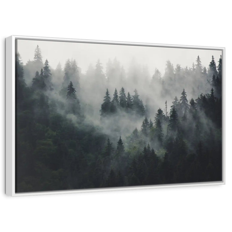 Misty Forest Mountain, Cadre flottant blanc, 19 po x 13 po