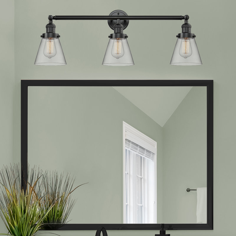 Éclairage pour meuble-lavabo de salle de bain 3 lumières Cone, Clair, H 11 po x l 30 po, Bronze frotté à l'huile