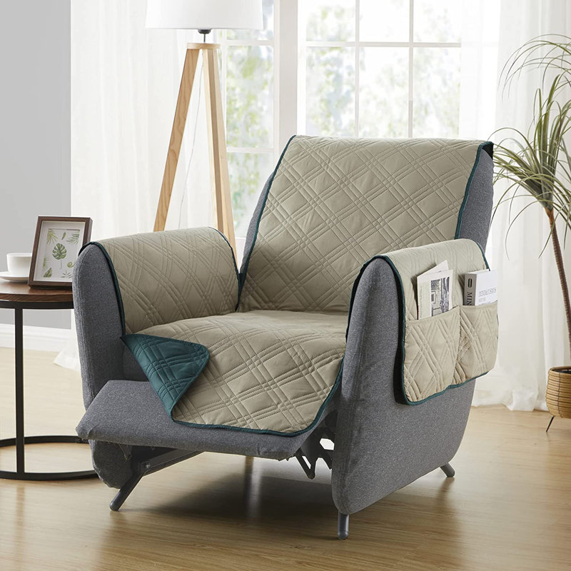 Dark Brown Quilted Polyester Recliner Slipcover with Pockets