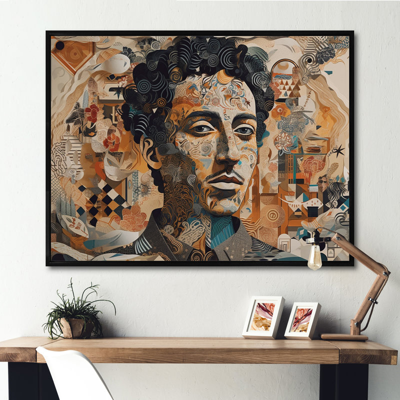 Illustration masculine sur toile, H 12 po x l 20 po x P 1 po, Cadre flottant noir