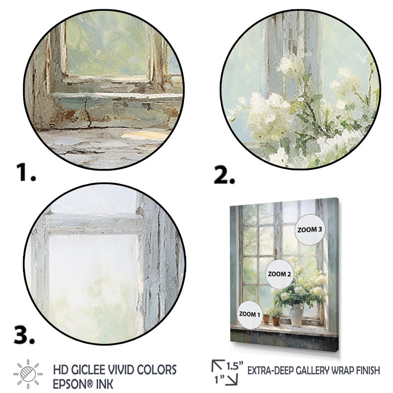 «Countryside Calm Blooms Farm Windows I», art mural pour fenêtres de ferme, H 60 po x l 40 po, Toile tendue, Sans cadre