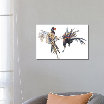 Fighting Pheasant Cocks 1 Piece Wrapped Canvas Wall Art