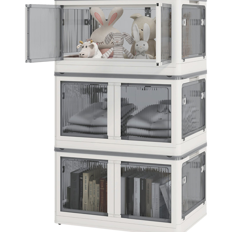 32 bacs de rangement empilables, 3 unités en plastique pliables. Rangez les couvertures et les aliments pour animaux. 5 accès. Blanc. Bacs de 19,41 po x H 15,75 po avec couvercles. Boîte. Polyvalent pour différentes utilisations. Pliant. Sécurisé
