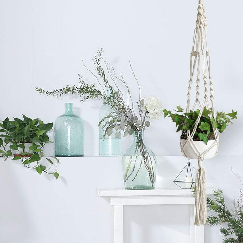 Support à plante en macramé, support à plante en paquet de 2, cintres en corde de coton pour l'intérieur et l'extérieur, support pour plante à fleurs suspendu pour décorations d'intérieur