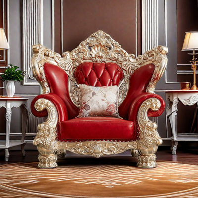 Fauteuil européen en cuir et bois massif d'une largeur de 55,1 po