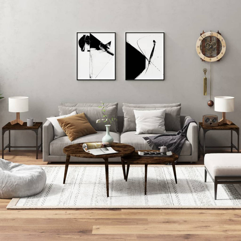 Erwan Frame Side Table Set, Smoked Oak