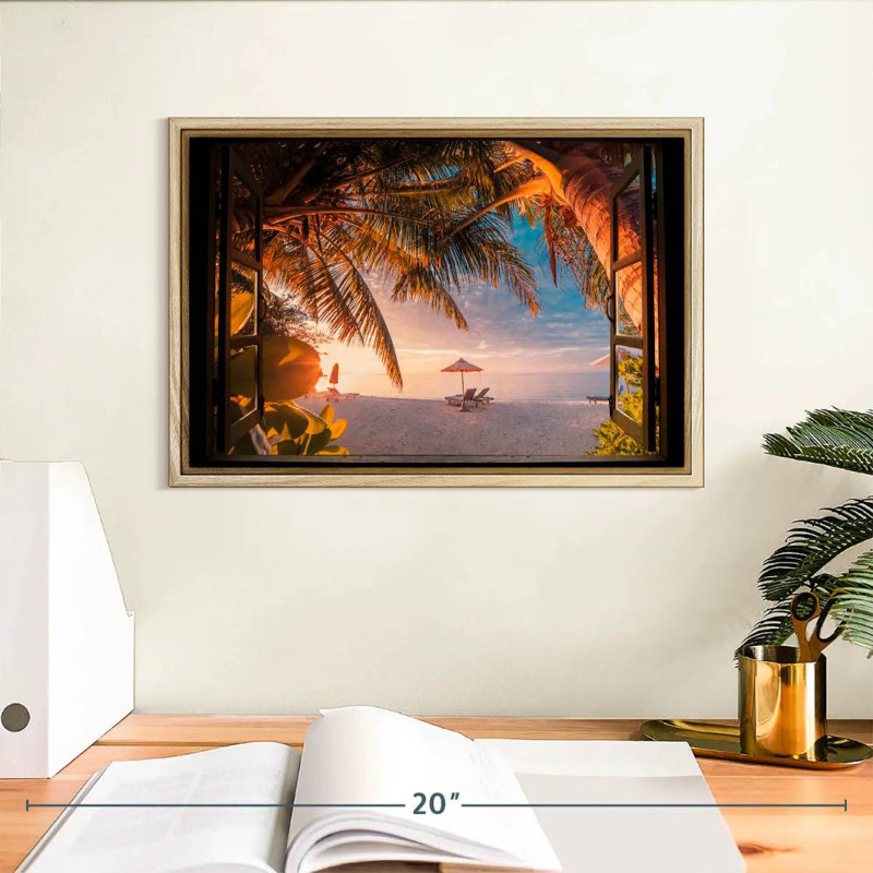 Window To Maldives Bleeker, Cadre flottant en bois naturel, 13 po x 9 po