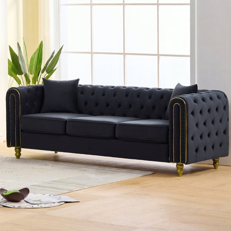 Canapé Chesterfield à accoudoirs roulés 83,75 po, Noir