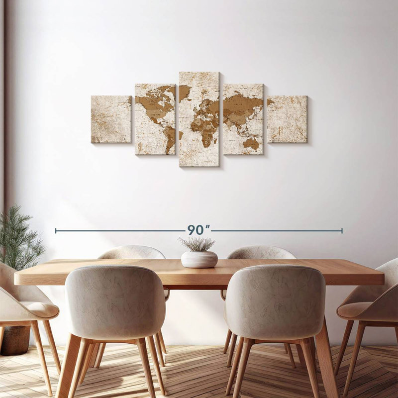 Carte du monde vieilli (xix), H 30 po x l 68 po