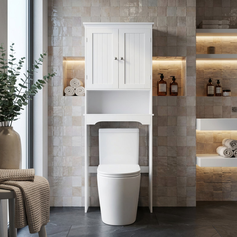 Space-Saving Over-The-Toilet Storage Cabinet Organizer Shelf with Adjustable Shelving