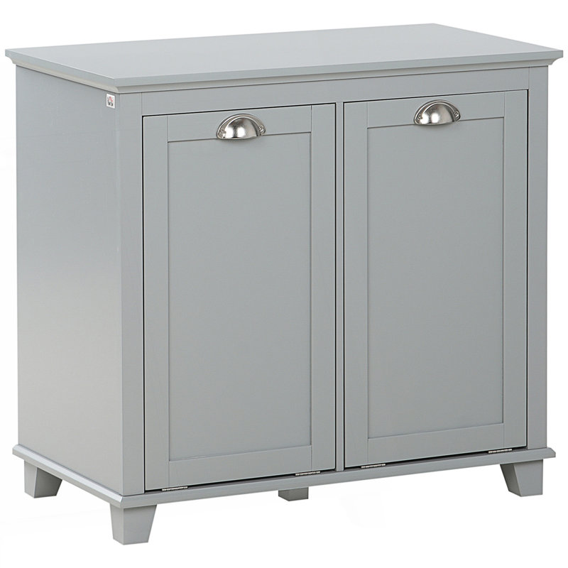 Accent Cabinet, Tilt-Out Laundry Sorter Cabinet, Bathroom Storage Organizer, Gray