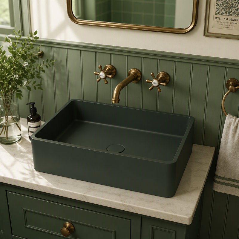 19.68'' Concrete Vessel Rectangular Modern Dark Green Bathroom Sink