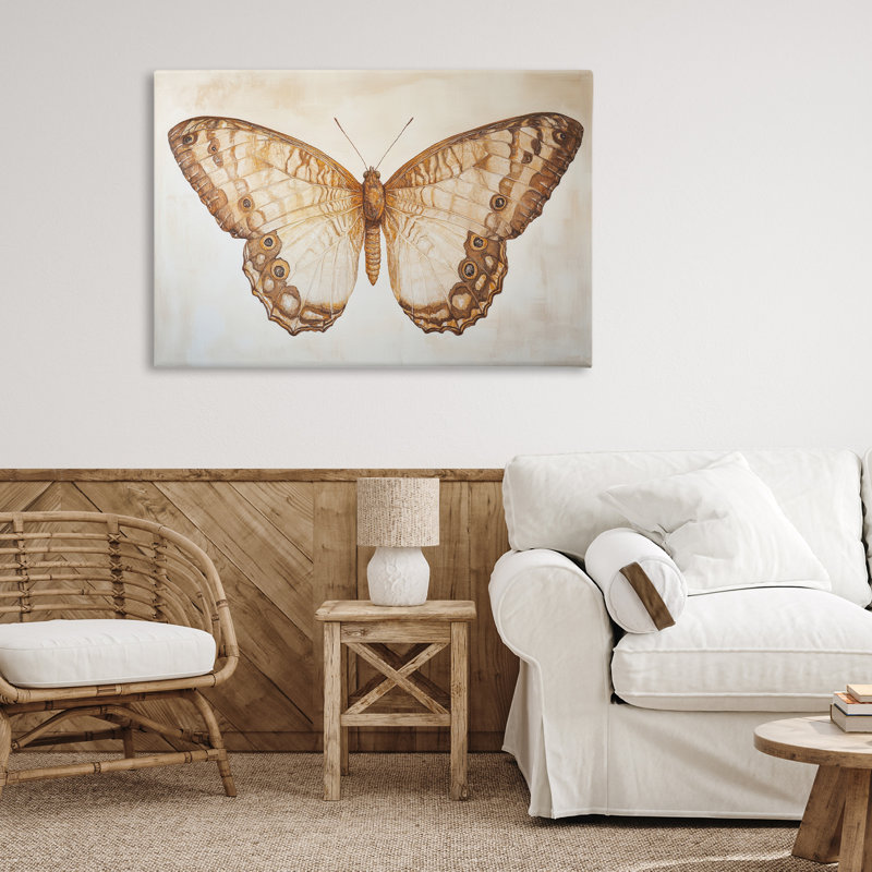 Illustration rétro de sépia papillon, toile par Petal Prints Design, H 24 po x l 36 po