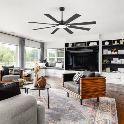 72 Inch Large Ceiling Fans With Lights And Remote,Black Modern Indoor & Outdoor Ceiling Fan For Living Room,Patio,6 Speed Reversible Quiet DC Motor, 8 Wooden Blades