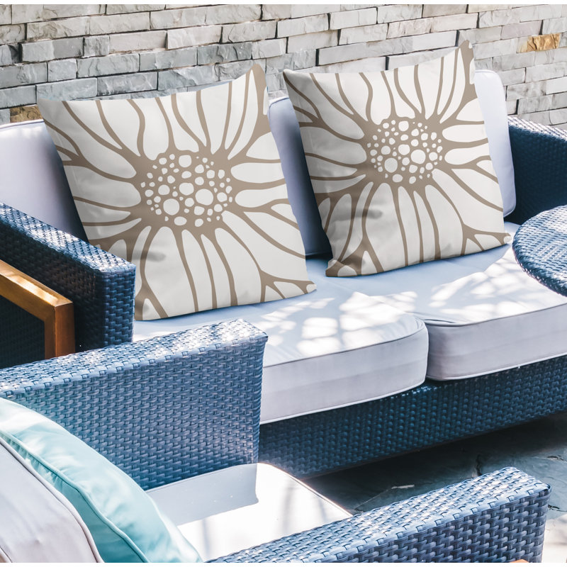 Floral Outdoor Reversible Throw Pillow, Beige, 17W" x 17H"