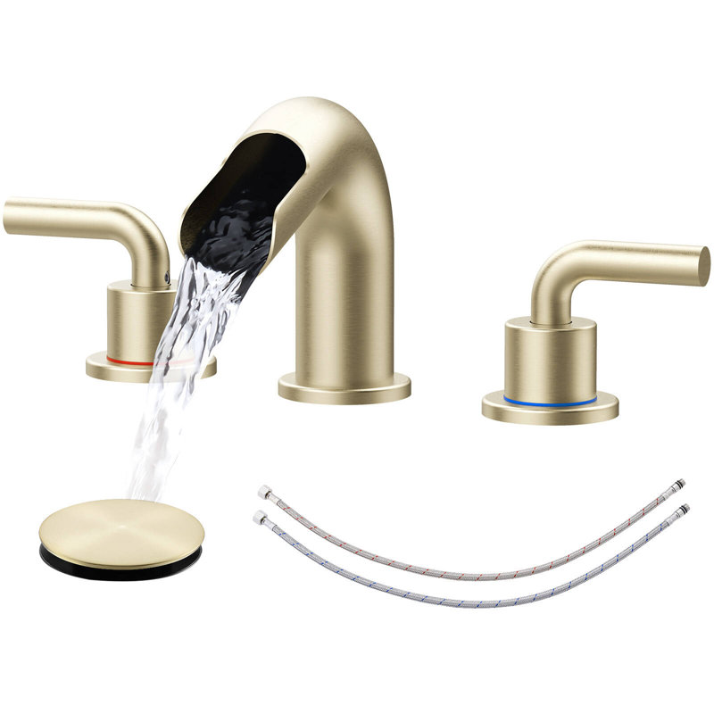 2-handle Bathroom Faucet with Drain Assembly, Brushed Gold