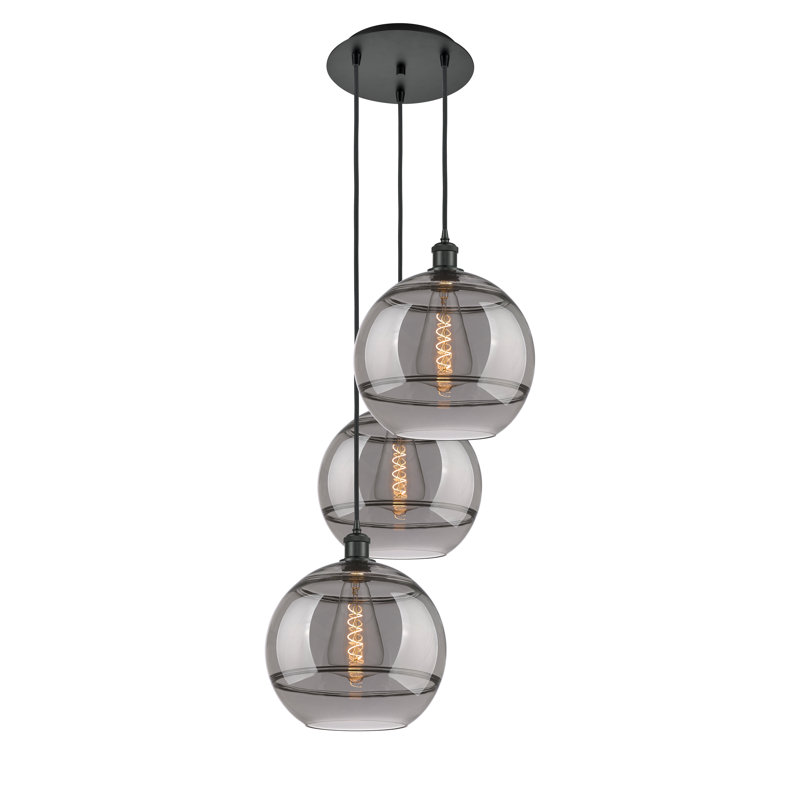 Luminaire suspendu en grappe à 3 lumières Chartoff, H 40,88 po x l 18,5 po x P 18,5 po, Transparent, Noir mat