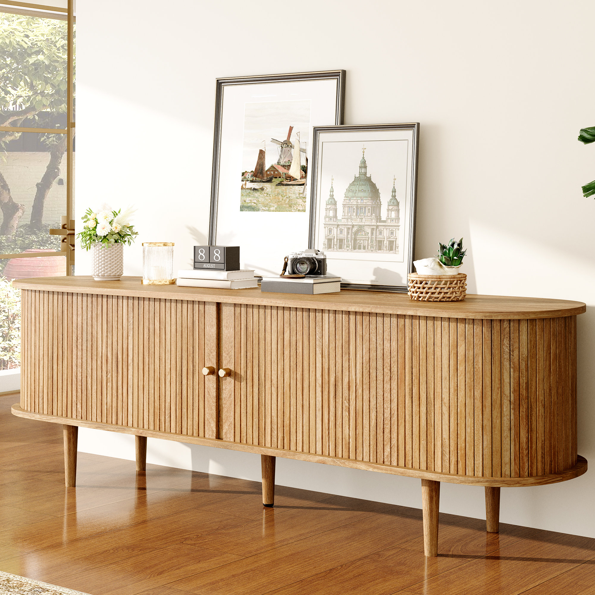 Ebern Designs 70" Mid Century Modern Tv Stand With Jabbawy & Solid Wood Legs | Wayfair