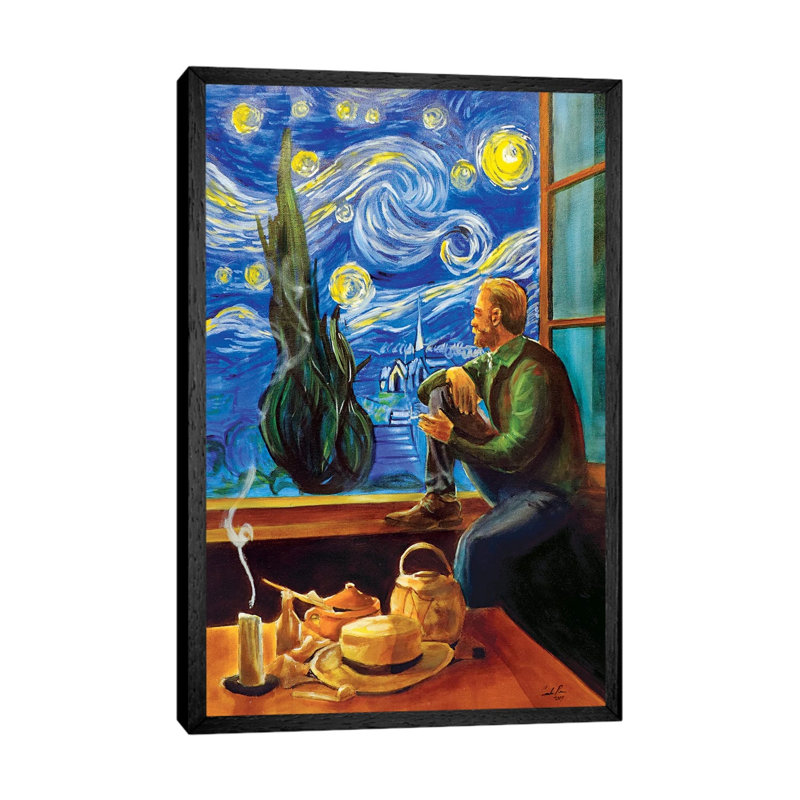 Van Gogh At His Window by Gordon Bruce - Painting on Canvas, 66.04 cm H x 45.72 cm W, Black Framed