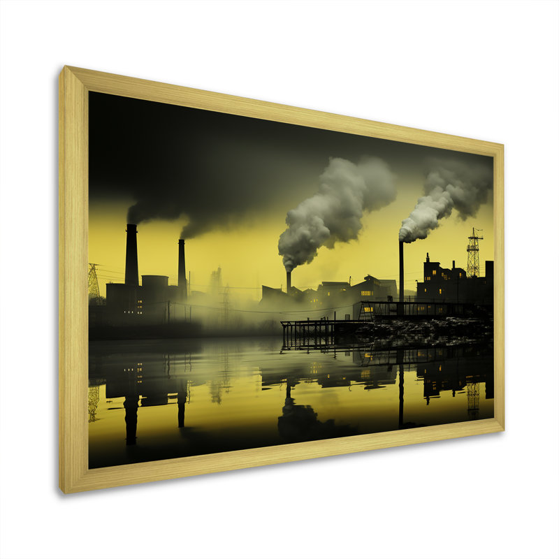 Impression sur toile, paysage de cheminée monochrome, Cadre doré simple, H 24 po x l 32 po x P 1 po