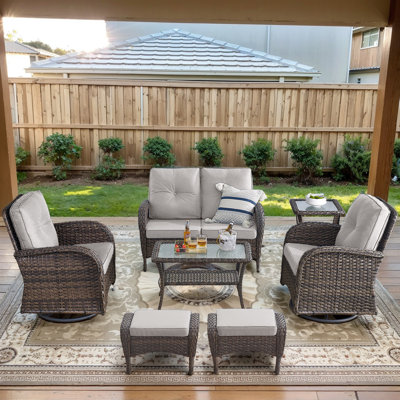 Gaetanino 7-Pieces Outdoor Conversation Set with Swivel Rocking Chairs and Cushions