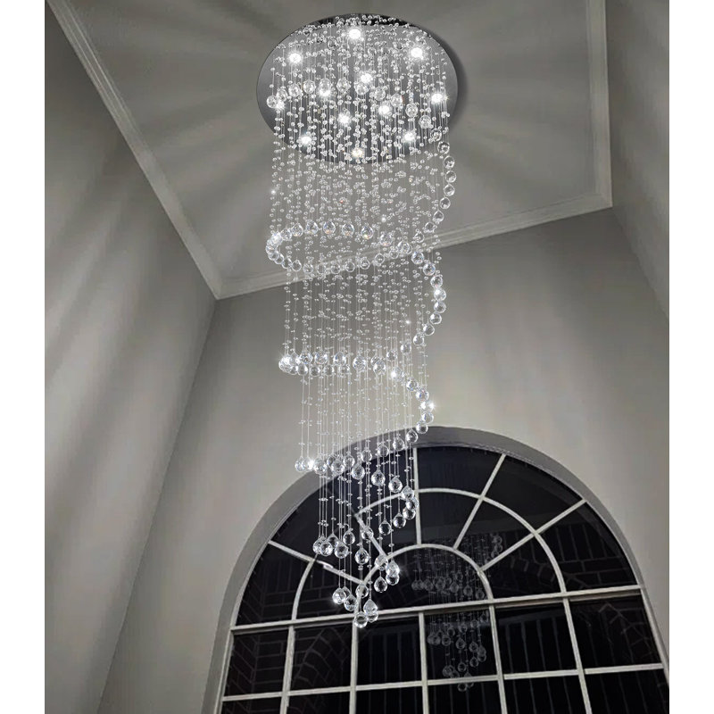 Glam Chandelier Crystal Led Dimmable Light, Silver, 118'' H X 31.5'' W X 31.5'' D
