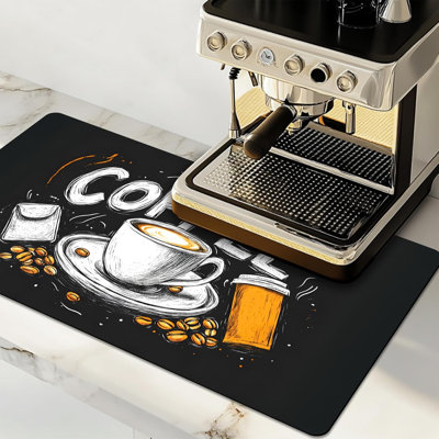 Dish Drying Mat Large Coffee Mat Absorbent Drying Mat for Kitchen Counter Coffee Bar Accessories 18"x 30", Coffee and Beans 5