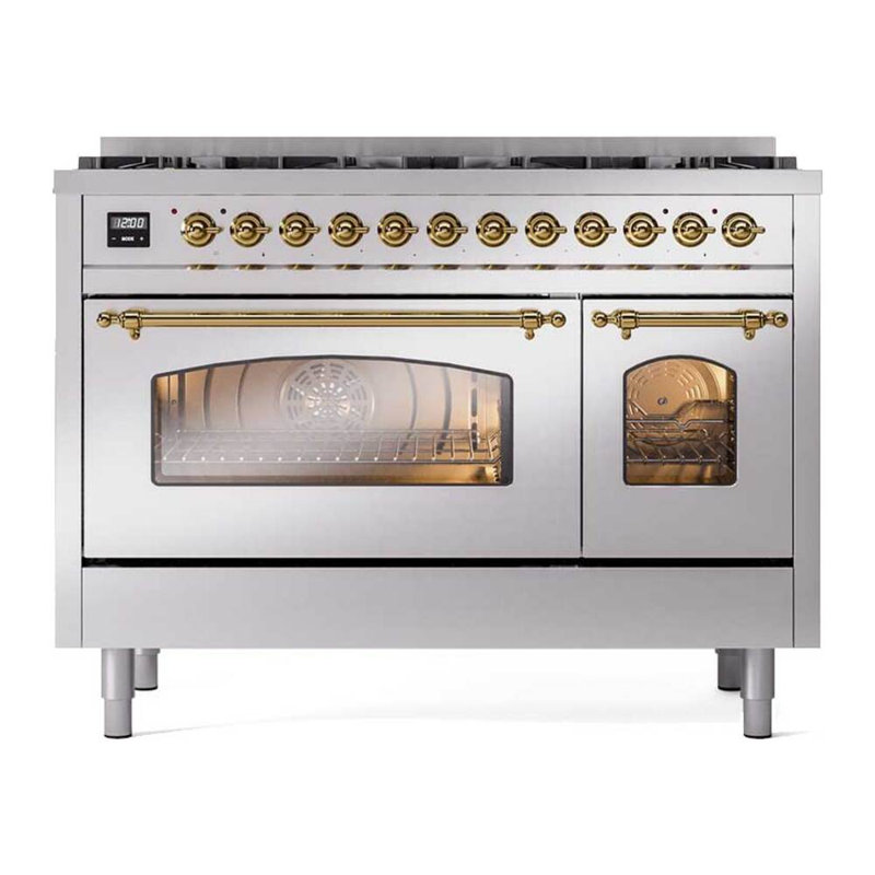 ILVE UPD406NMP Nostalgie II 40 inch Dual Fuel Range with 6 Total Black Brass Burners (Limited Edition), Liquid Propane