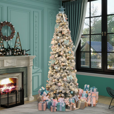 Pre-lit Flocked Slim Pencil Christmas Tree