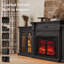 Meuble télé avec foyer électrique intégré de 119 cm (47 pouces), compatible avec les téléviseurs jusqu'à 55 pouces, style ferme, portes à volutes rétro, contrôle par application et flamme réglable, noir.-1020953750-1020254145