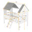 Lit simple mezzanine bas - structure en bois massif avec deux fenêtres latérales, maisonnette blanche et grise avec fenêtres fortes +