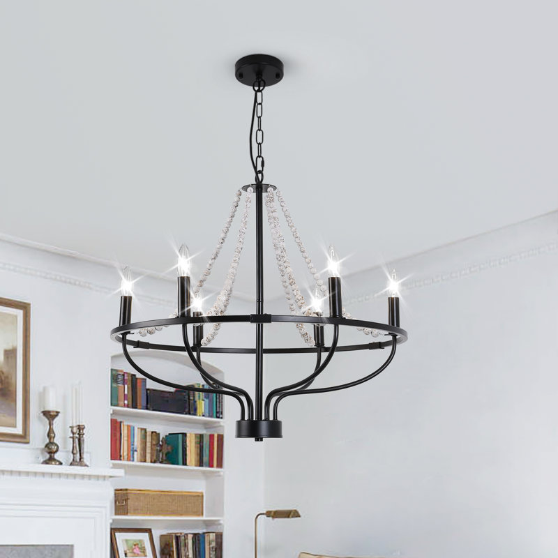  Resha 6-Light Dimmable Wagon Wheel Chandelier, 22" H x 25.6" W x 25.6" D, 6
