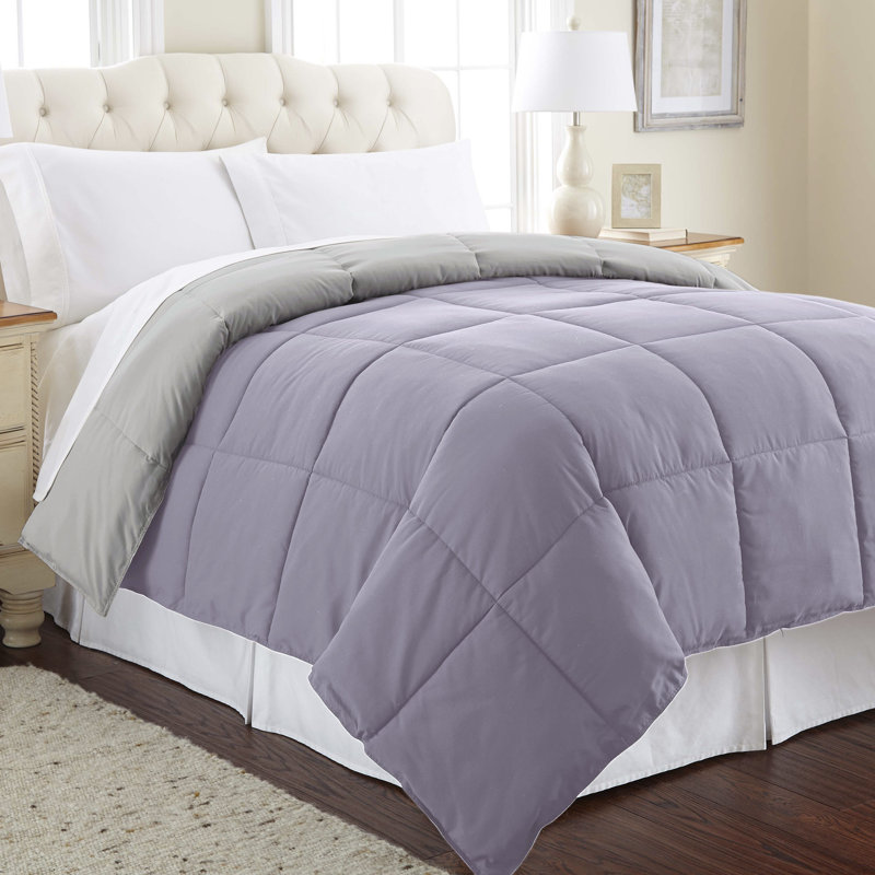 Twin Amethyst and Silver Reversible Down Alternative Comforter Set