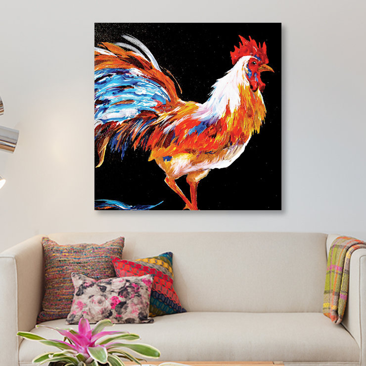 «Rooster», reproduction sur toile, H 12 po x l 12 po x P 1,5 po, Pas de tapis, Toile tendue