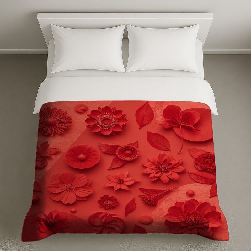 Housses de couette en papier fleurs rouges, Lit simple