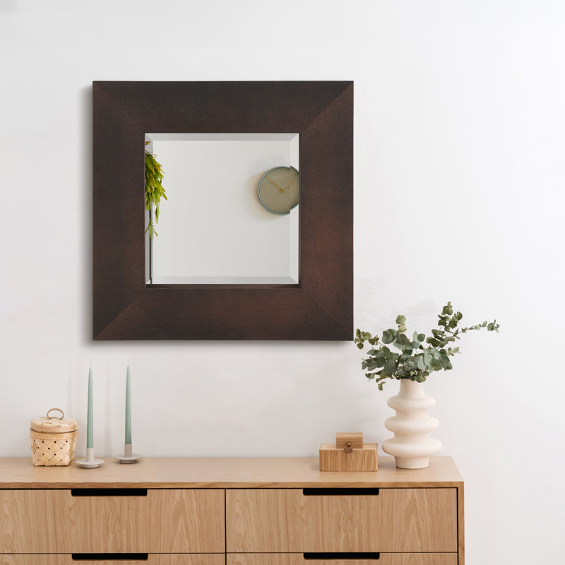 Square Leather Mirror, Gold/Black