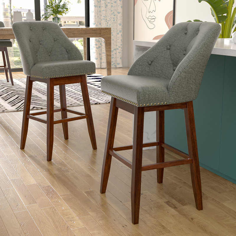 Havant Upholstered Counter & Bar Stool with Solid Wood Frame, Bar Stool (30" Seat Height), Gray/Walnut