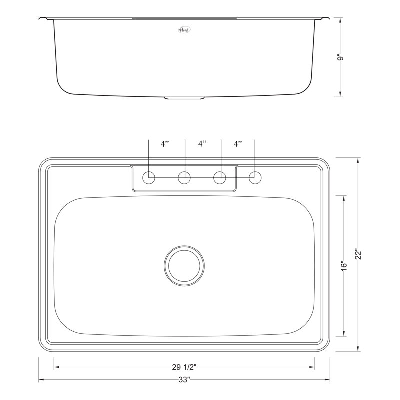 33'' Brushed Stainless Steel Single Bowl Drop-In Kitchen Sink