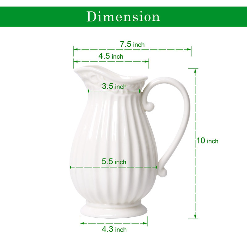 Ceramic Pitcher Vase, (White)