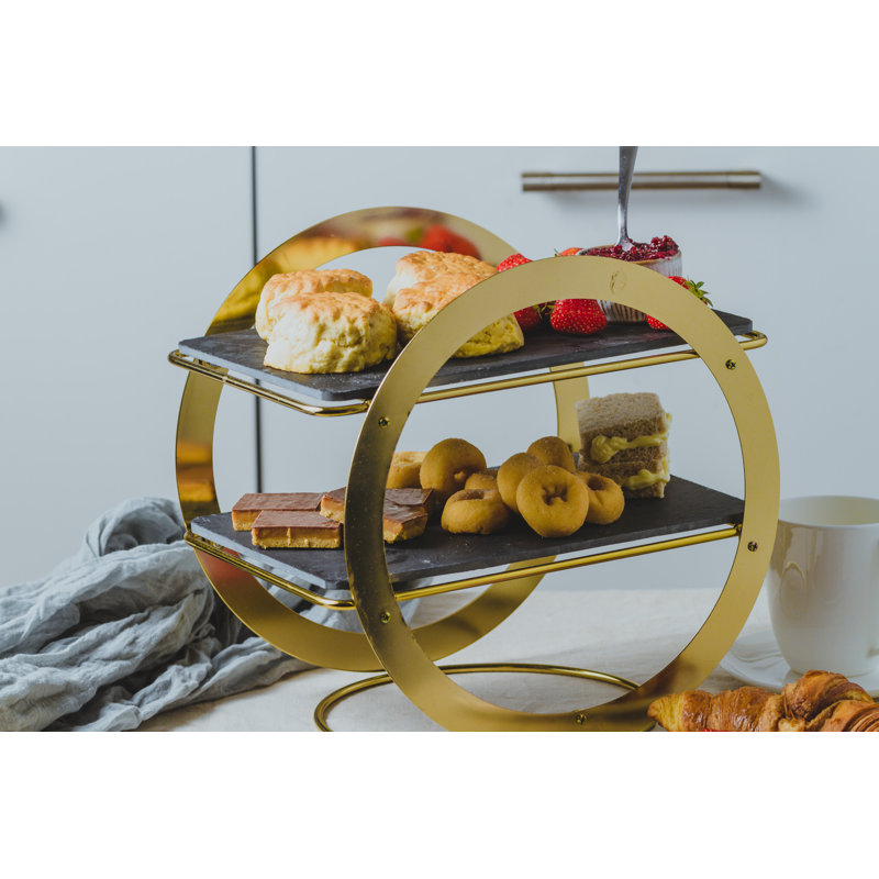 Artesà 2-Piece Brass and Slate Serving Stands Set