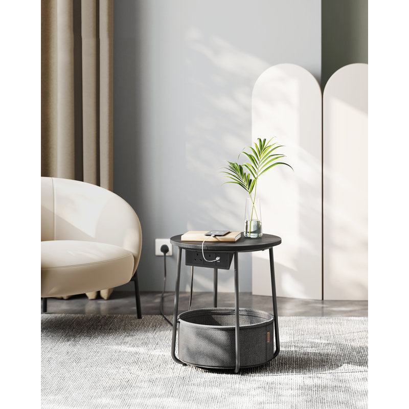 End Table with Built-In Outlets, Black