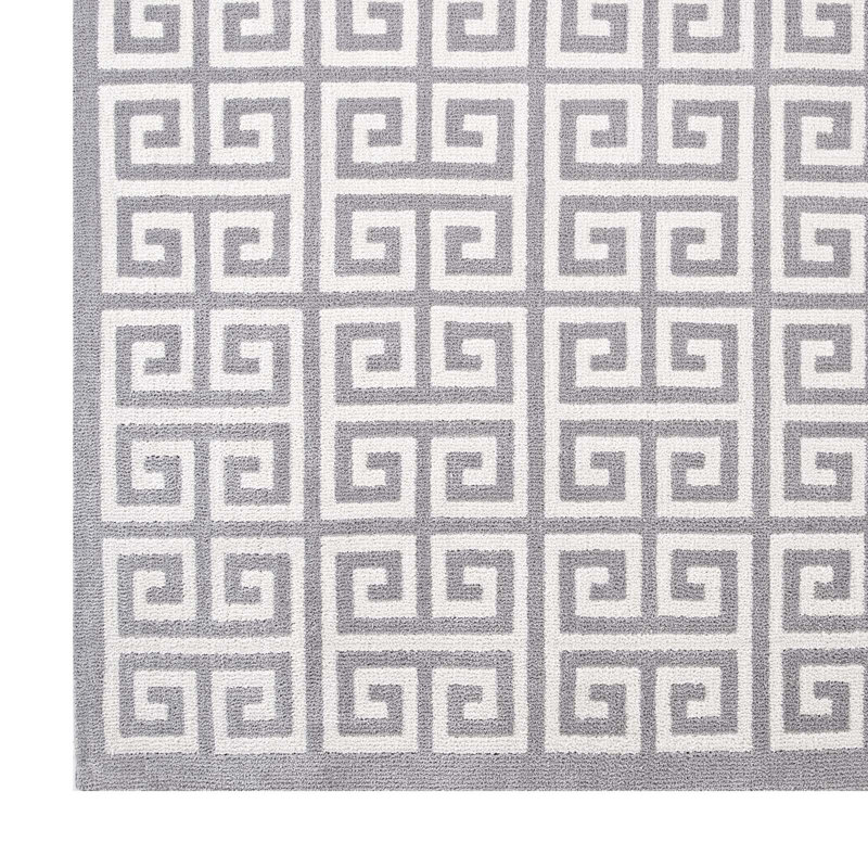 Freydis White and Light Gray Greek Key 8' x 10' Area Rug